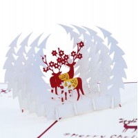 Handmade 3d Pop Up Christmas Xmas Card Greeting Reindeer Couple Lover Family White Snow Forest Origami Kirigami Silent Night Papercraft Gift